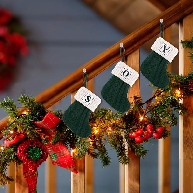 OJCHRLKF 8 Inches Mini Initial Monogram Embroidered Christmas Stocking Knitted Christmas Decorations Stocking Red,White,Green Knit Cute Christmas Stocking-Green-Y-60 - Image 2